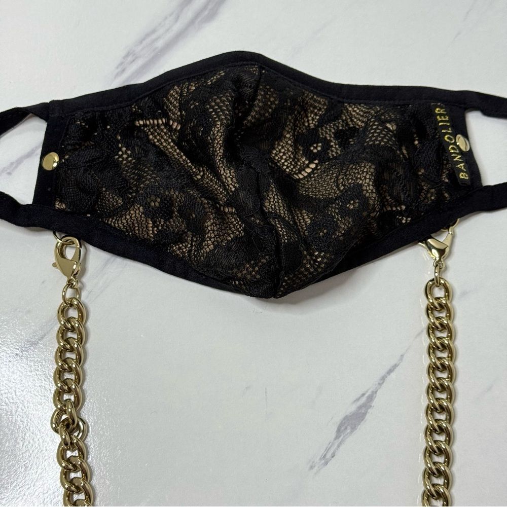 NWOT Bandolier Beige and Lace Sophie Mask with Gold Chain One Size Luxury Glam - Picture 3 of 10